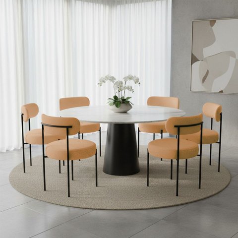 Cadeira Sala de Jantar Margara Kit 6 em Aço Preto Bouclê D03 - D'Rossi