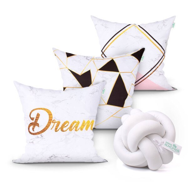 Capa para Almofada Branca Estampada para Quarto Kit 3 Unidades 45cm x 45cm + Almofada Nó Escandinavo - 1