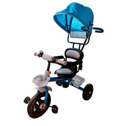 Triciclo Velotrol Infantil com Capota e Haste para Empurrar Azul Importway Bw084az - 3