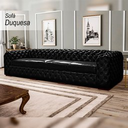Sofá Decorativo Sala de Estar Duquesa 4 Lugares 280cm Couro Preto - Mozzelar - 2