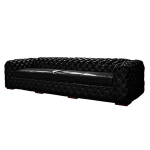 Sofá Decorativo Sala de Estar Duquesa 4 Lugares 280cm Couro Preto - Mozzelar