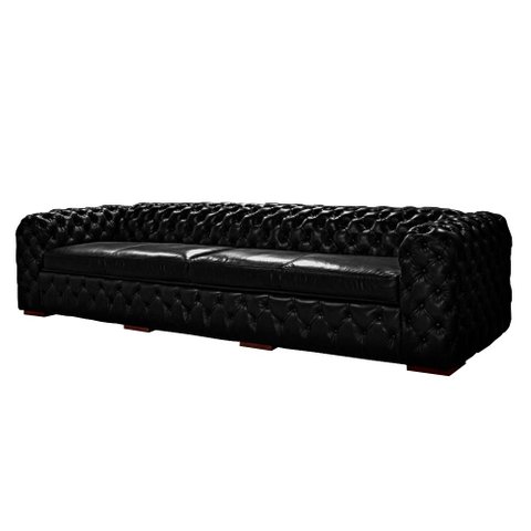 Sofá Decorativo Sala de Estar Duquesa 4 Lugares 280cm Couro Preto - Mozzelar
