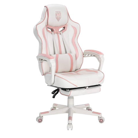Cadeira Gamer com Apoio de Pernas Rosa