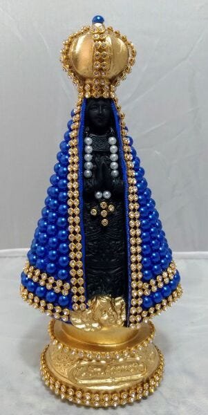 Imagem Nossa Senhora Aparecida Negra com Pérolas Azuis 18cm - 1