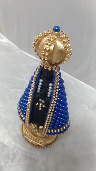 Imagem Nossa Senhora Aparecida Negra com Pérolas Azuis 18cm - 2