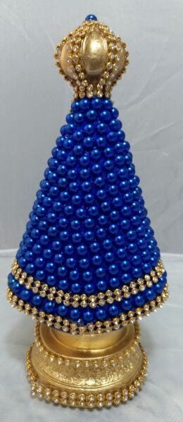 Imagem Nossa Senhora Aparecida Negra com Pérolas Azuis 18cm - 4