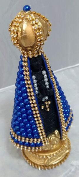 Imagem Nossa Senhora Aparecida Negra com Pérolas Azuis 18cm - 3