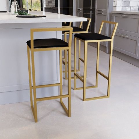 Jogo 4 Banqueta Alta Balcão Bistrô Dourada Confort Ind Premium Estofado Don Castro Decor