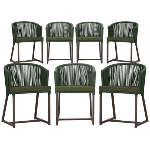 7 Cadeiras de Jantar Área Noronha em Alumínio com Pintura Marrom Corda Náutica Estofado 13 Trama Ori