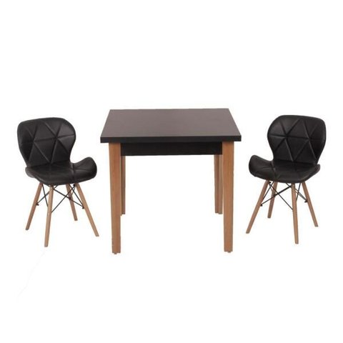 Conjunto Mesa de Jantar Juliette Preta 80cm com 2 Cadeiras Slim - Preta
