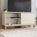 Ver imagem 1 de Rack para Tv até 55 Polegadas Mondrian 1 Porta 1 Prateleira Ripado 3d Off White/freijó - Caemmun