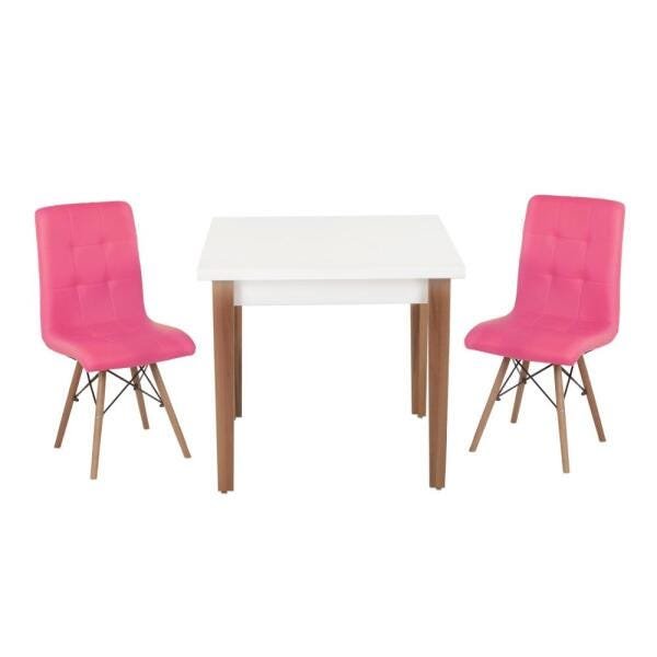 Conjunto Mesa de Jantar Juliette Branca 80cm com 2 Cadeiras Gomos - Rosa - 1