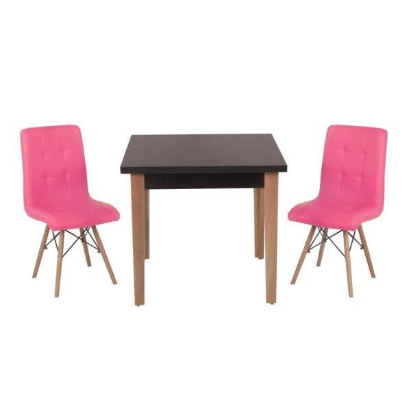 Conjunto Mesa de Jantar Juliette Preta 80cm com 2 Cadeiras Gomos - Rosa - 1