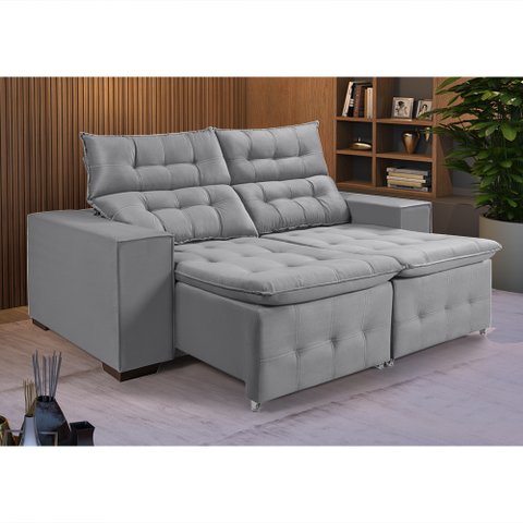 Sofá Retratil Reclinável Pillow em Veludo Tamanho 1,90 Cinza