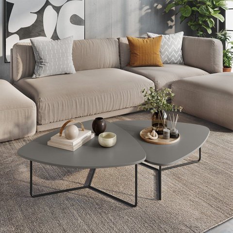 Kit 2 Mesas de Centro para Decoração Sala de Estar Metal Preto Design Orgânico Capri - Ópera/Ópera