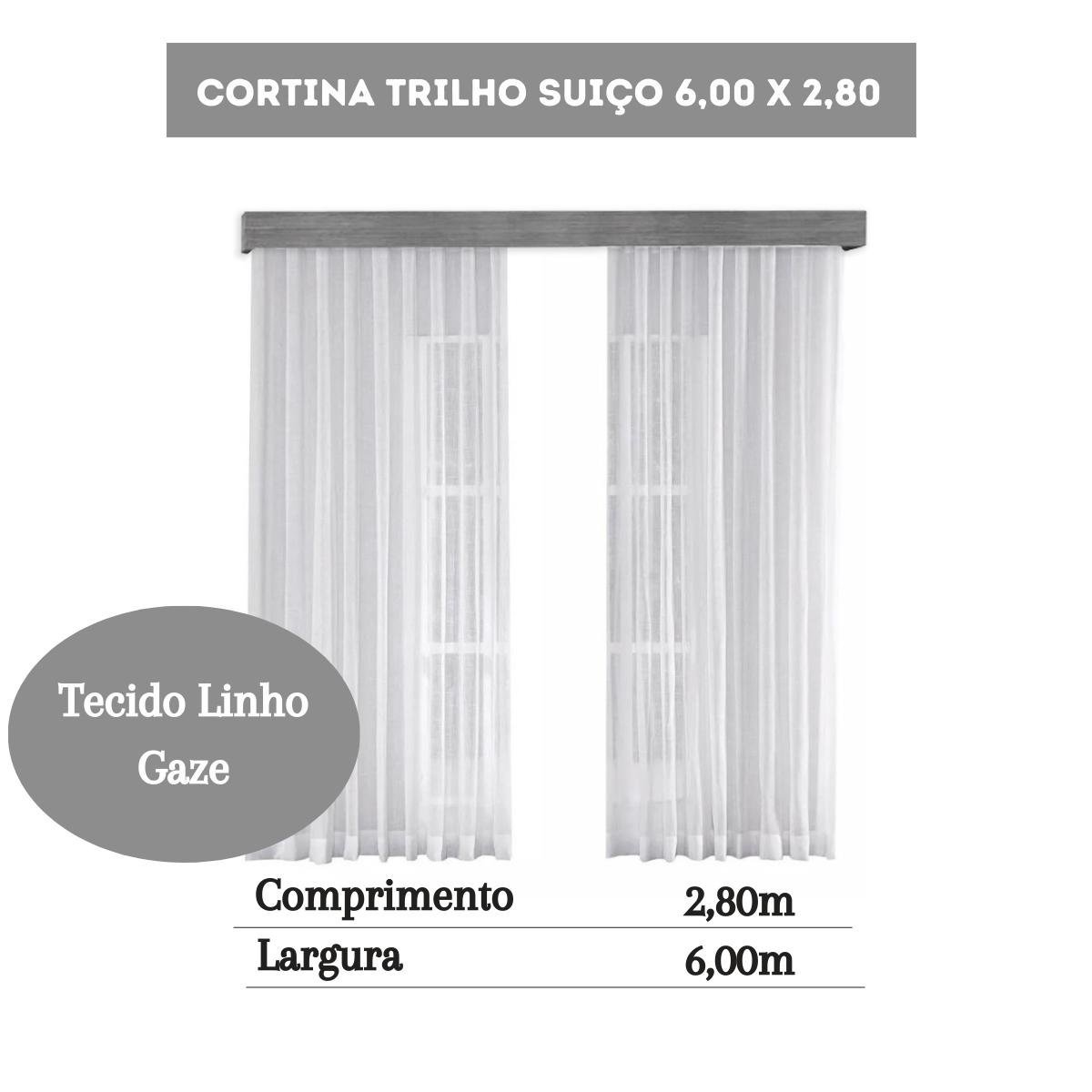 Cortina 6 Para Trilho Suiço Branca Gaze Linho 6,00 x 2,80 - 2