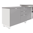 Ver imagem 4 de Mesa de Escritório Executiva com Armário Lateral e Caixa de Tomadas 3 Gavetas 200cm Corporate Cinza Sagrado E Branco