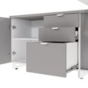 Ver imagem 7 de Mesa de Escritório Executiva com Armário Lateral e Caixa de Tomadas 3 Gavetas 200cm Corporate Cinza Sagrado E Branco