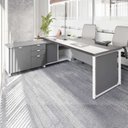 Ver imagem 1 de Mesa de Escritório Executiva com Armário Lateral e Caixa de Tomadas 3 Gavetas 200cm Corporate Cinza Sagrado E Branco