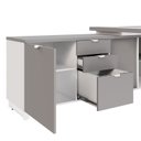 Ver imagem 6 de Mesa de Escritório Executiva com Armário Lateral e Caixa de Tomadas 3 Gavetas 200cm Corporate Cinza Sagrado E Branco