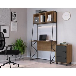 Escrivaninha Metta Mobili Nova Iorque Cor Frassino Almendra Estrutura Metálica Preta - 1