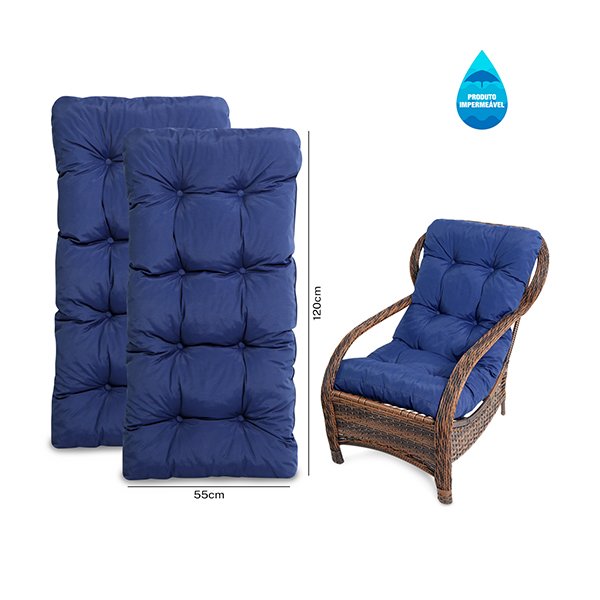 Kit 2 Almofadas Impermeáveis para Cadeiras de Fibra Azul