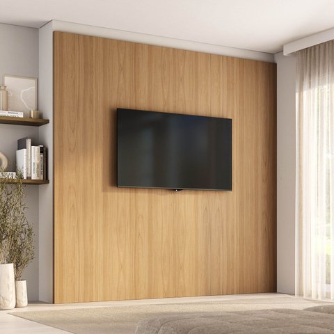 Painel Liso para TV 86 Polegadas Planejado 240x230cm Aruá CabeCasa MadeiraOriginals Marrom/Jatobá