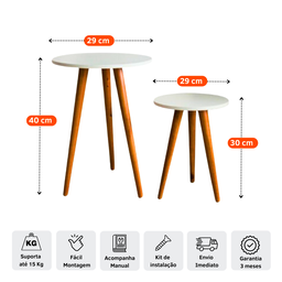 Conjunto 2 Mesinhas de Canto Pés Palito Retro Decoração Lateral Sala Quarto - 3