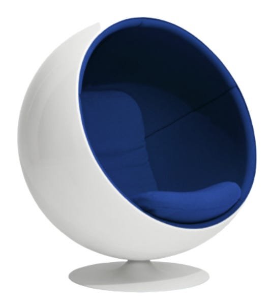 Poltrona Ball Chair Branca Revestida em Tecido Suede Azul