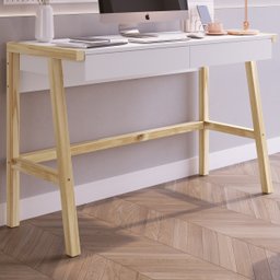 Escrivaninha Noble 120cm Branca com Madeira Pinus Natural Artesano - 1