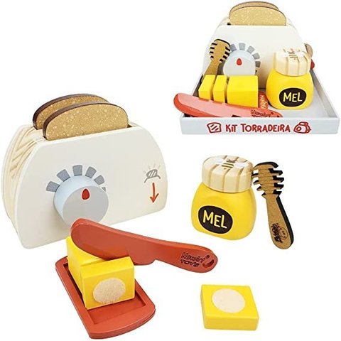 Kit Torradeira de Brinquedo Infantil de Madeira Café da Manhã New Art