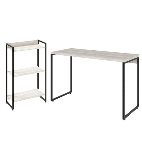 Kit Escritório Estante Areta 3 Prateleiras com Mesa Industrial Aspen 120cm C01 Snow - Lyam Decor