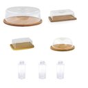 Ver imagem 1 de Kit Bambu Boleira + Porta Frios + Manteigueira + Queijeira + 3 Garrafas