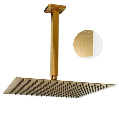 Ducha Chuveiro Teto Inox Dourado 20x20 Suporte Quadrado Slim Luxo Banheiro Piscina Banho Area