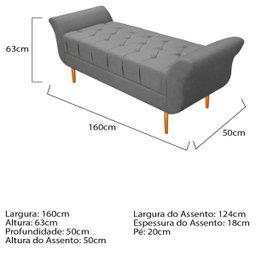 Recamier Estofado Ari 1,60M Queen Size Suede Cinza - Doce Sonho Móveis - 4