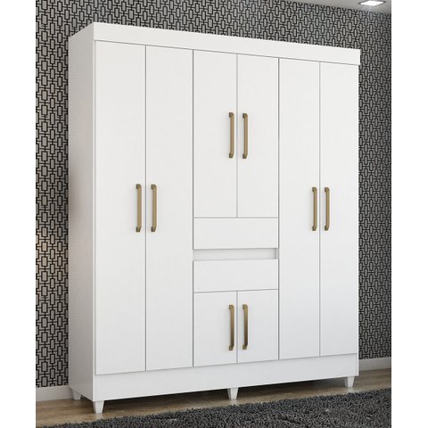 Guarda Roupa Roupeiro Solteiro 82060 08 Portas 02 Gavetas Munique Branco Demóbile