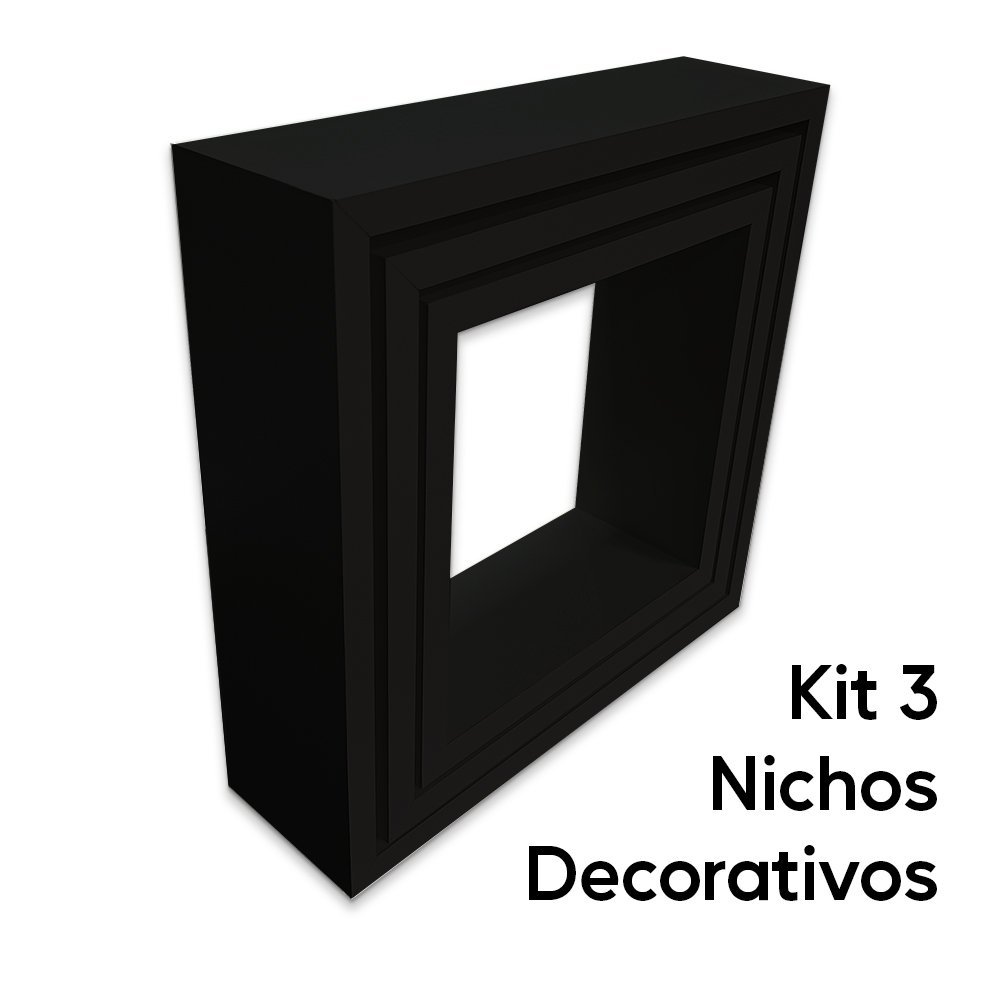 Kit 3 Nichos 100% MDF Cor Preta Quarto e Sala Decoração Arte na Arte Nichos de Parede