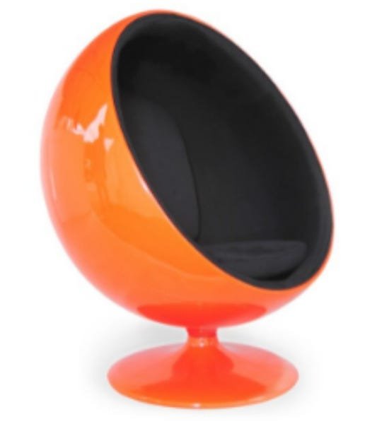 Poltrona Ball Chair Laranja Revestida em Suede Preto Laranja