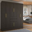 Ver imagem 1 de Guarda-roupa Solteiro Leal Slim 8 Portas 2 Gavetas Ébano Touch - Panorama Móveis