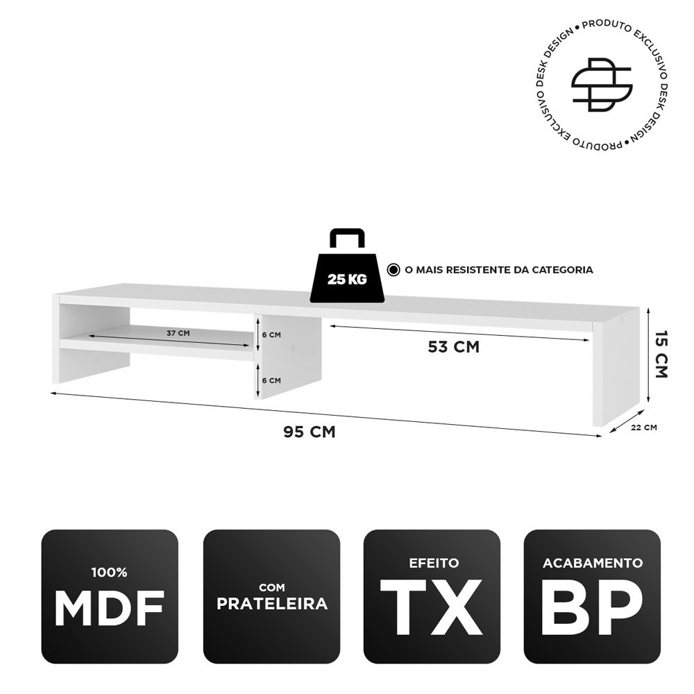Suporte Stand Base para Monitor Laptop Soft Elevado 95cm em Mdf com 01 Prateleira - Desk Design - 4