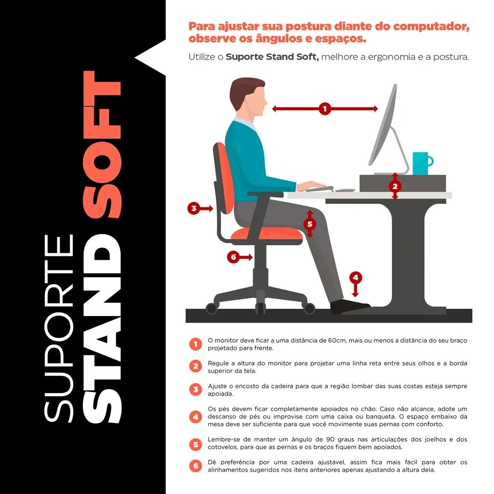 Suporte Stand Base para Monitor Laptop Soft Elevado 95cm em Mdf com 01 Prateleira - Desk Design - 6