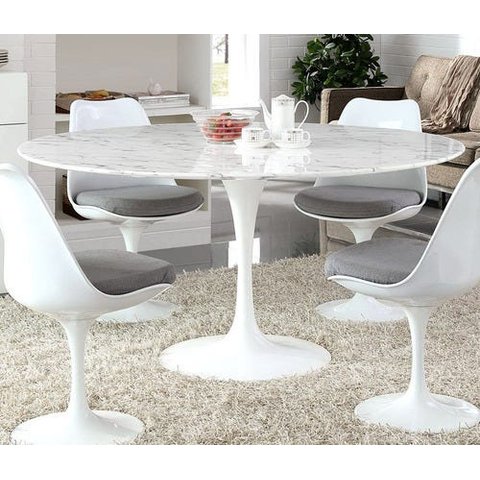 Mesa de Jantar Tulipa Saarinen Redonda 80cm Mármore Branco Extra - Branco