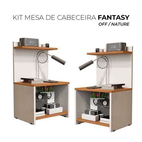 Kit Mesas de Cabeceira Fantasy - Off White/Nature - Mania de Móveis - 1