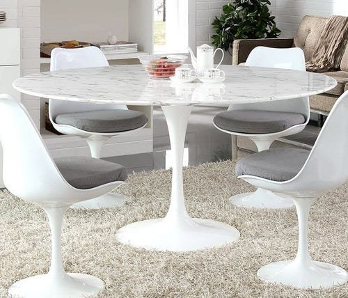 Mesa de Jantar Tulipa Saarinen Redonda 70cm Mármore Branco Extra - Branco - 2