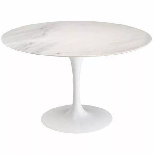 Mesa de Jantar Tulipa Saarinen Redonda 70cm Mármore Branco Extra - Branco