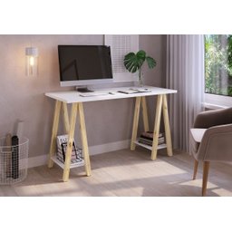 Escrivaninha Studio 136cm Branca com Madeira Pinus Natural Artesano - 1