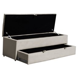 Calçadeira Recamier Baú Sapateira Casal 140cm Ayla Veludo Tampo Reto - Estopar Ayla 140cm Veludo Beg - 3