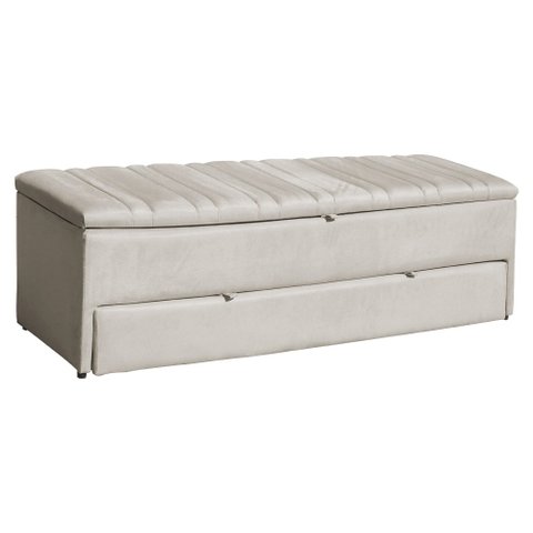 Calçadeira Recamier Baú Sapateira Casal 140cm Ayla Veludo Tampo Reto - Estopar Ayla 140cm Veludo Beg