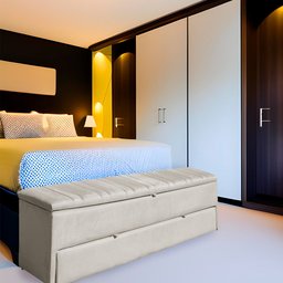 Calçadeira Recamier Baú Sapateira Casal 140cm Ayla Veludo Tampo Reto - Estopar Ayla 140cm Veludo Beg - 2