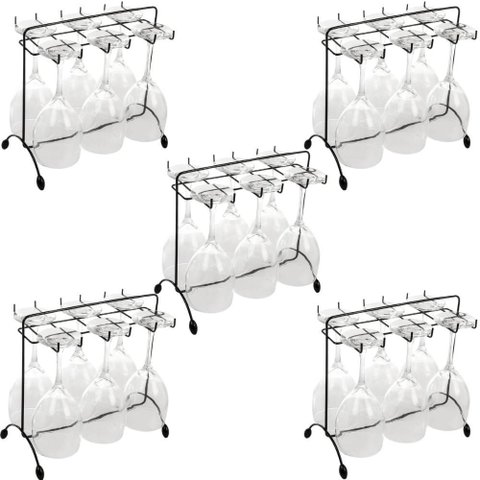 Kit 5 Suportes Pendurar Taças Utimil Preto Aramado Bancada 16x27cm Organizador
